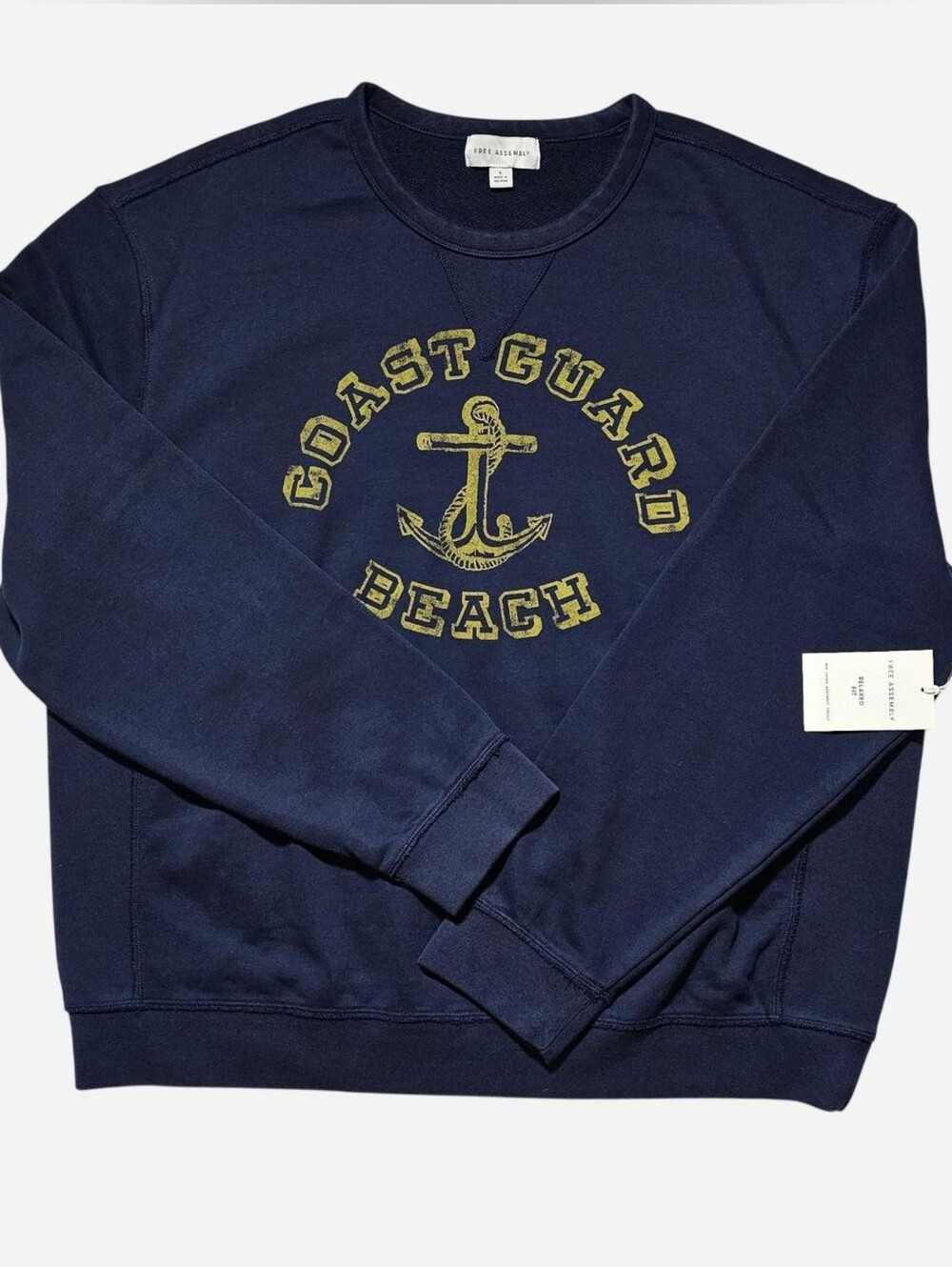 Navy Crewneck Sweatshirt with Yellow Anchor Graphic